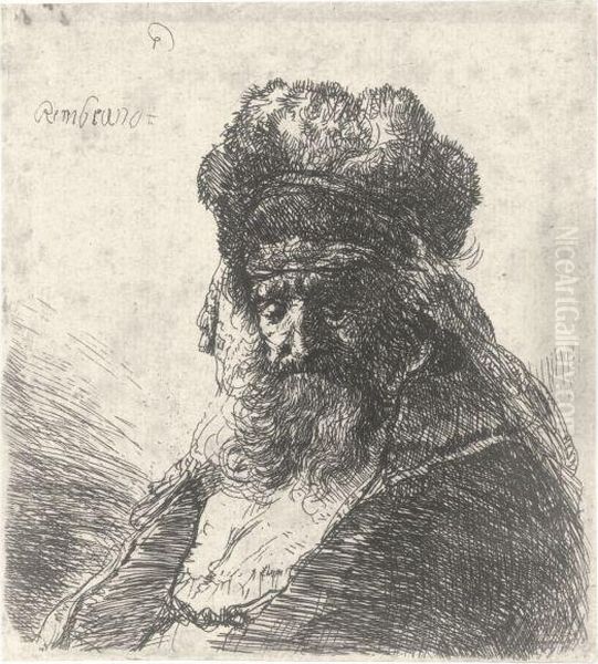 An Old Bearded Man In A Fur Cap Oil Painting by Rembrandt Van Rijn