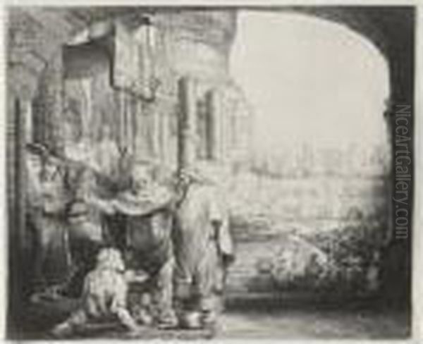 Peter And John Healing The Cripple At The Gates Of The Temple Oil Painting by Rembrandt Van Rijn