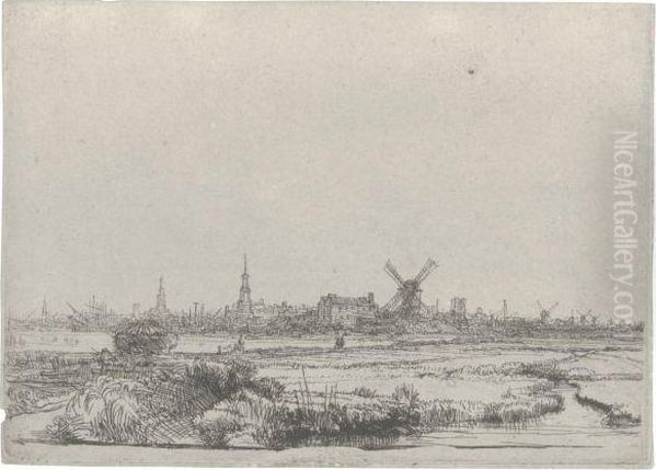 View Of Amsterdam From The North West Oil Painting by Rembrandt Van Rijn