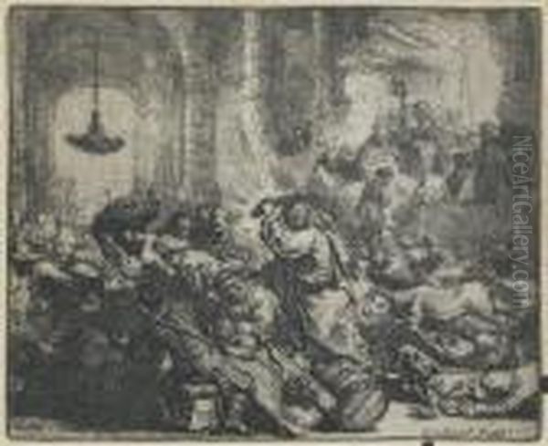 Christ Drives The Traders From Thetemple. Oil Painting by Rembrandt Van Rijn