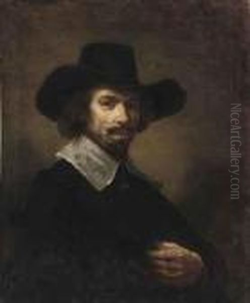 Portrait Of The Painter Hendrick
 Martensz. Sorgh., Half-length, Ina Black Cloak With White Collar And 
Black Hat Oil Painting by Rembrandt Van Rijn