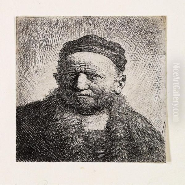 Man Wearing A Close Cap (presumably The Artist'sfather) Oil Painting by Rembrandt Van Rijn