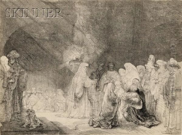 The Presentation In The Temple: Oblong Plate Oil Painting by Rembrandt Van Rijn