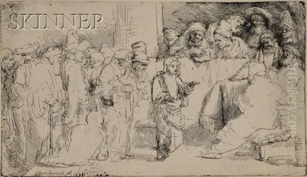 Christ Disputing With The Doctors: A Sketch Oil Painting by Rembrandt Van Rijn