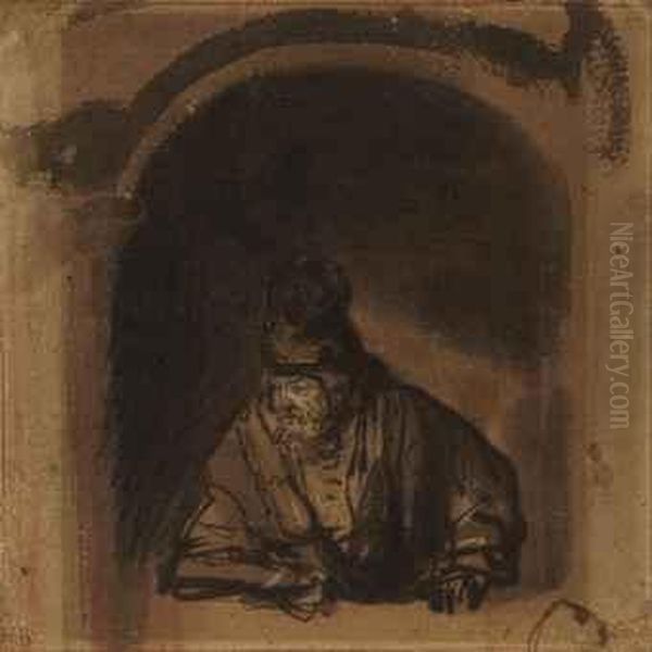 A Bearded Old Man Leaning On A Window Sill Oil Painting by Rembrandt Van Rijn