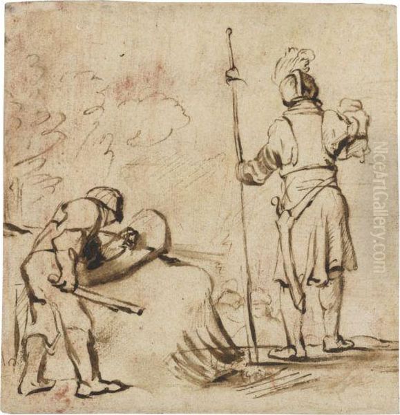 A Warrior Seen From Behind Oil Painting by Rembrandt Van Rijn