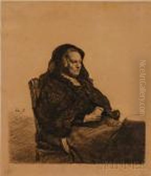 The Artist'smother, 
Seated At A Table Oil Painting by Rembrandt Van Rijn