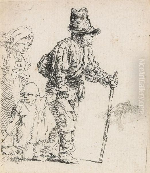 Peasant Family On The Tramp Oil Painting by Rembrandt Van Rijn