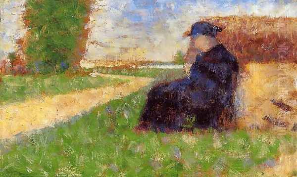 Large Figure in a Landscape Oil Painting by Georges Seurat