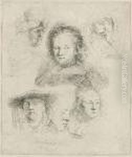 Studies Of The Head Of Saskia And Others Oil Painting by Rembrandt Van Rijn