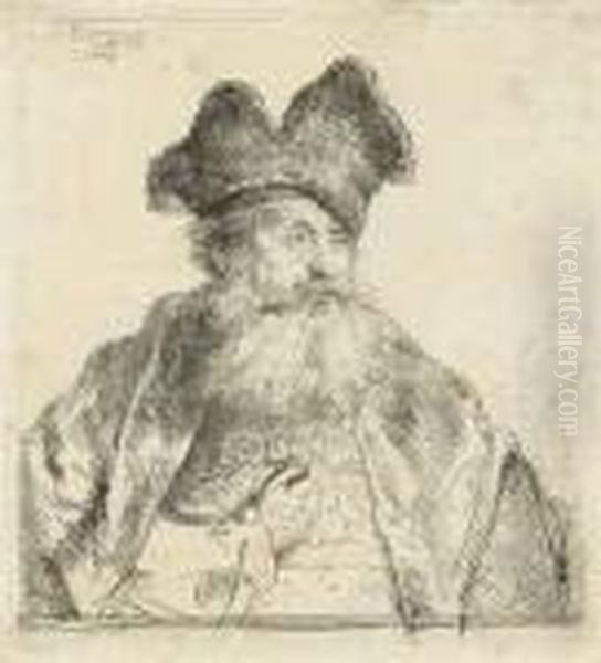 An Old Man With A Divided Fur Cap Oil Painting by Rembrandt Van Rijn