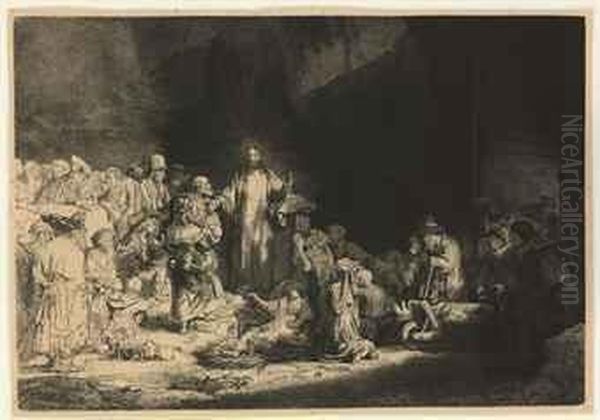 Christ Healing The Sick: The Hundred Guilder Print Oil Painting by Rembrandt Van Rijn