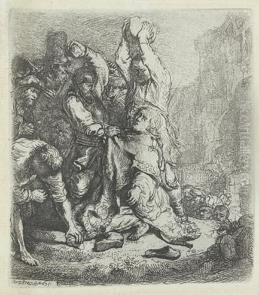 Stoning Of St Stephen Oil Painting by Rembrandt Van Rijn