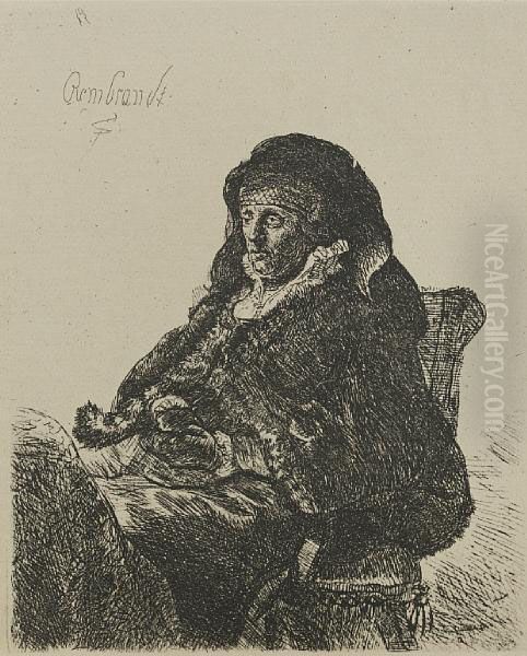 The Artist's Mother Seated, 
In Widow's Dress And Black Gloves Oil Painting by Rembrandt Van Rijn