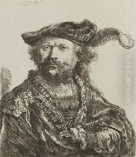 Self Portrait In A Velvet Cap With Plume Oil Painting by Rembrandt Van Rijn