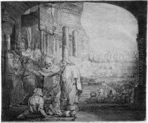 Petrus Und Johannes An Der Pforte Des Tempels Oil Painting by Rembrandt Van Rijn