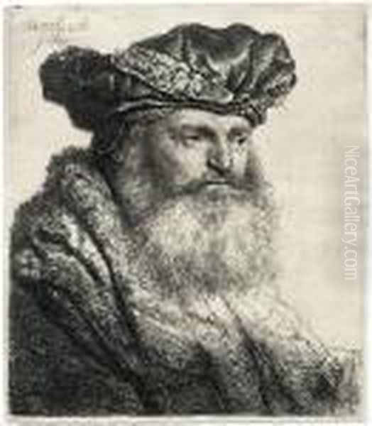 Bartiger Mann In Barett Mit Agraffe Oil Painting by Rembrandt Van Rijn