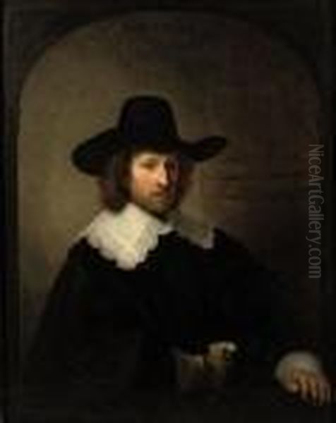 Portrait Of Nicolaes Bambeeck 
(1596-1661), Half-length, In A Blackcostume With Lace Collar And Cuffs 
And A Black Hat, Holding Glovesin His Hand Oil Painting by Rembrandt Van Rijn