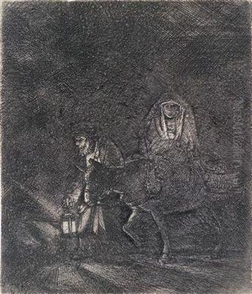 Die Flucht Nach Agypten Oil Painting by Rembrandt Van Rijn