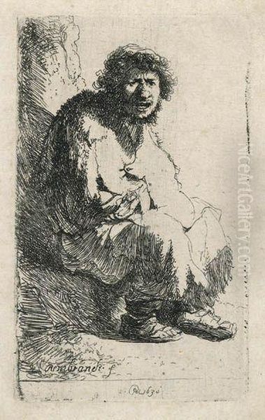 Beggar Seated On A Bank Oil Painting by Rembrandt Van Rijn