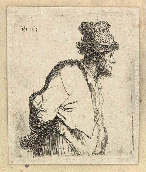 A Peasant With His Hands Behind His Back Oil Painting by Rembrandt Van Rijn