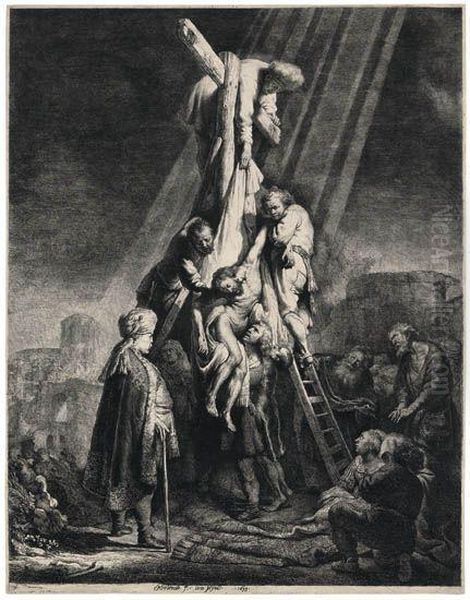 The Descent From The Cross: Second Plate Oil Painting by Rembrandt Van Rijn