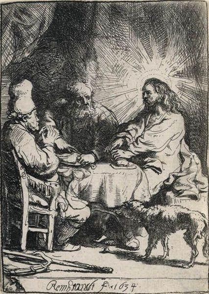 Christ At Emmaus: The Smaller Plate Oil Painting by Rembrandt Van Rijn