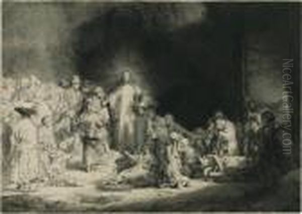 Christ Healing The Sick (the Hundred Guilder Print) Oil Painting by Rembrandt Van Rijn