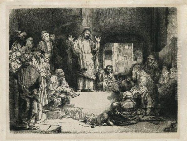 Christ Preaching (la Petite Tombe) Oil Painting by Rembrandt Van Rijn