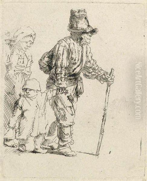 Peasant Family On The Tramp Oil Painting by Rembrandt Van Rijn