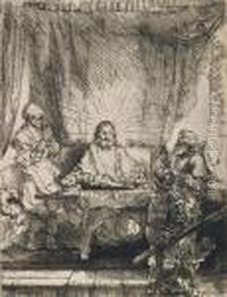 Christ At Emmaus: The Larger Plate Oil Painting by Rembrandt Van Rijn