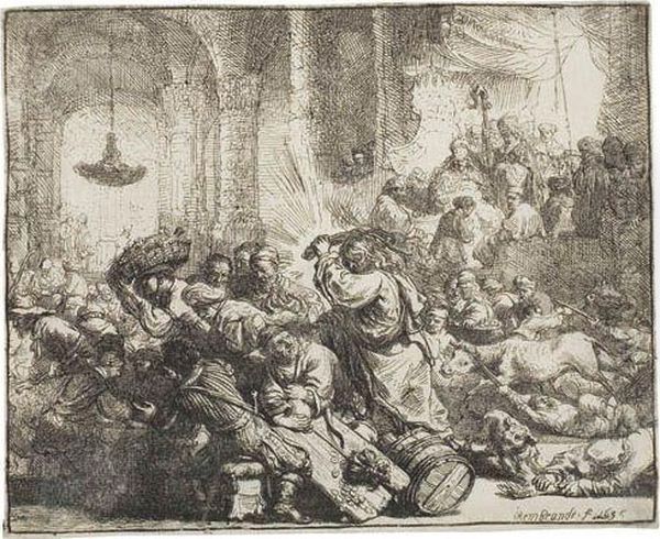 Christ Driving The Money Changers From The Temple Oil Painting by Rembrandt Van Rijn