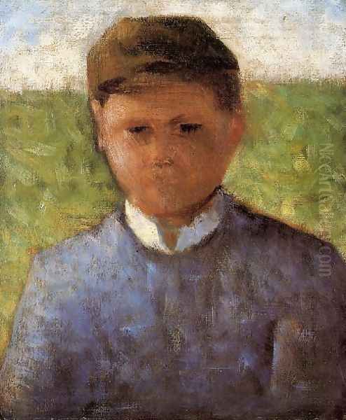 Young Peasant in Blue Oil Painting by Georges Seurat