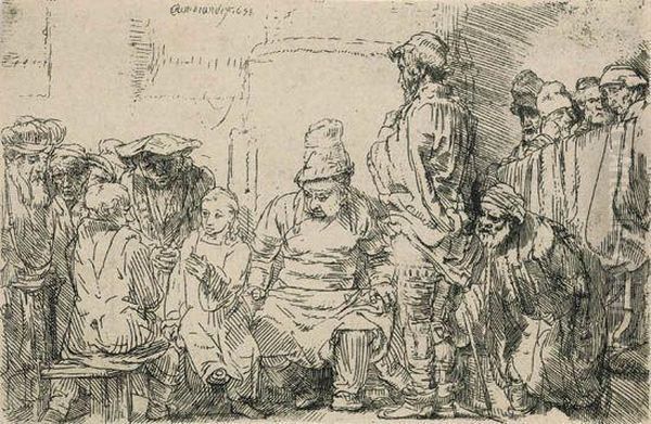 Christ Seated Disputing With The Doctors Oil Painting by Rembrandt Van Rijn