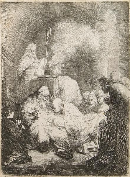 The Circumcision: Small Plate Oil Painting by Rembrandt Van Rijn