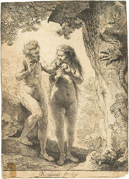 Adam And Eve Oil Painting by Rembrandt Van Rijn