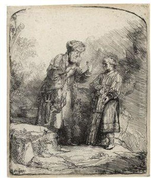 Abraham And Isaac Oil Painting by Rembrandt Van Rijn