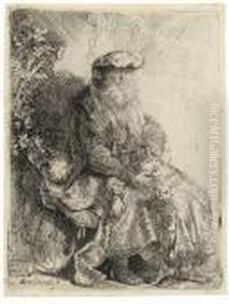 Abraham Caressing Isaac Oil Painting by Rembrandt Van Rijn