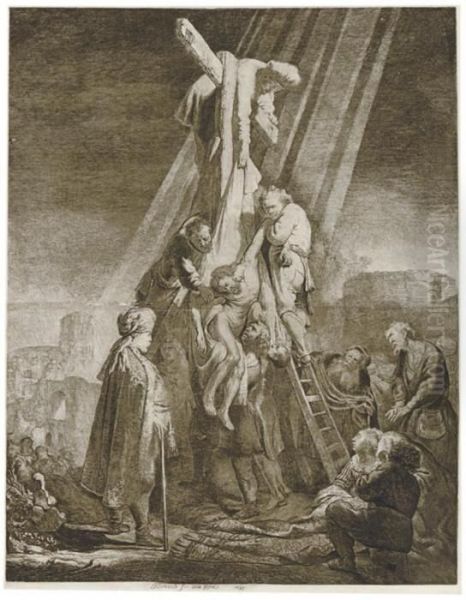 The Descent From The Cross: Second Plate Oil Painting by Rembrandt Van Rijn