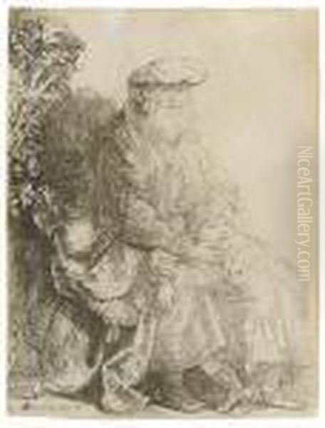 Abraham Caressing Isaac Oil Painting by Rembrandt Van Rijn