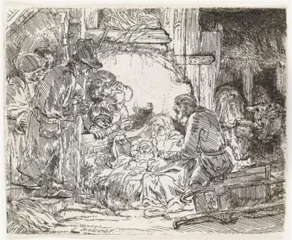 The Adoration Of The Shepherds With The Lamp Oil Painting by Rembrandt Van Rijn