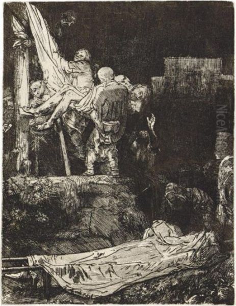 The Descent From The Cross By Torchlight Oil Painting by Rembrandt Van Rijn