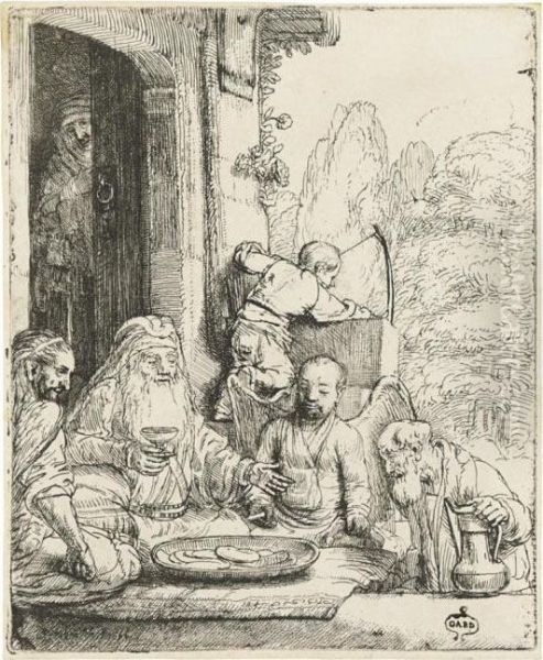 Abraham Entertaining The Angels Oil Painting by Rembrandt Van Rijn