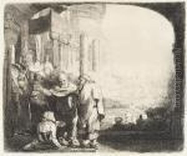 Peter And John Healing The Cripple At The Gate Of The Temple Oil Painting by Rembrandt Van Rijn