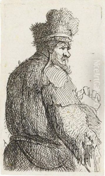 An Old Man Seen From Behind, Profile To Right: Half-figure Oil Painting by Rembrandt Van Rijn