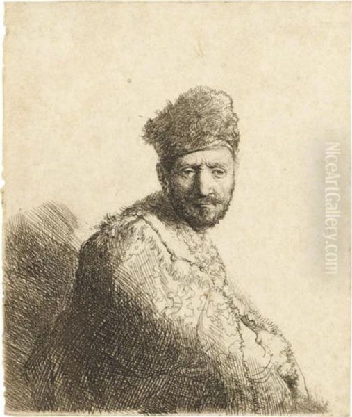 Bearded Man, In A Furred Oriental Cap And Robe: The Artist's Father Oil Painting by Rembrandt Van Rijn