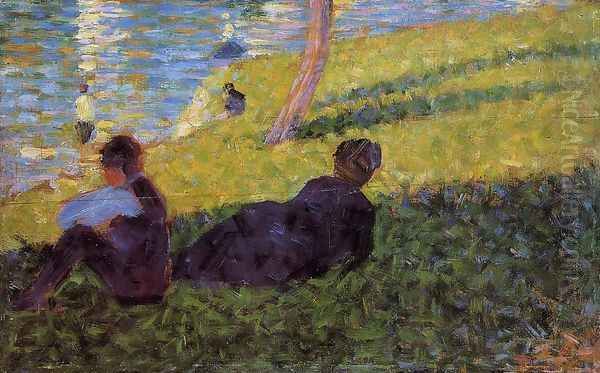 Seated Man, Reclining Woman Oil Painting by Georges Seurat