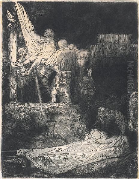 Descent From The Cross By Torchlight Oil Painting by Rembrandt Van Rijn