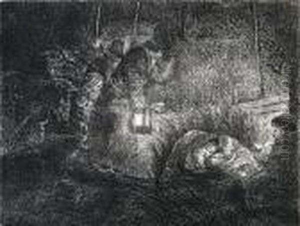 Adoration Of The Shepherds : A Night Piece Oil Painting by Rembrandt Van Rijn