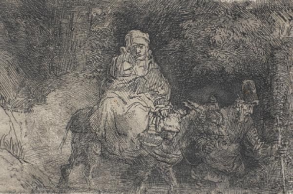 The Flight Into Egypt, Crossing A Brook Oil Painting by Rembrandt Van Rijn